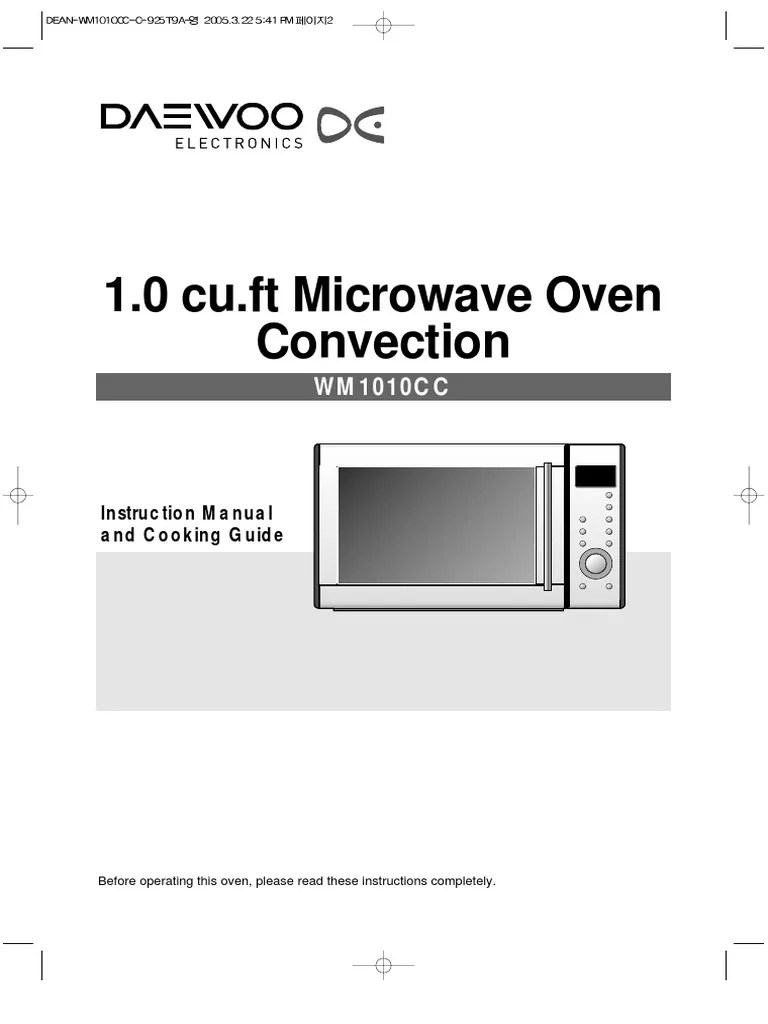 Manual 1.0 Cu.ft Microwave Oven ConvectionWM1010CC Roasting Grilling