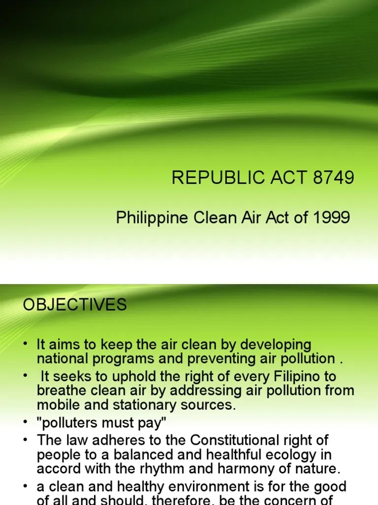 RA 8749 Phil. Clean Air Act Clean Air Act (United States) Pollution