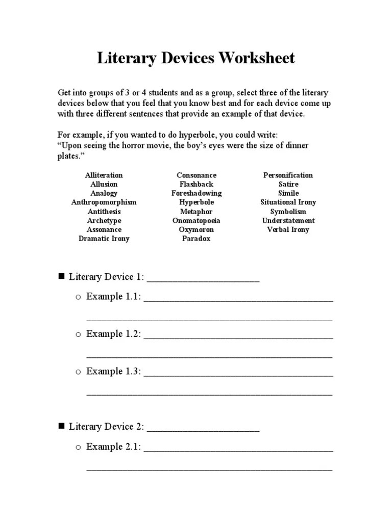 Literary Devices Worksheet | PDF