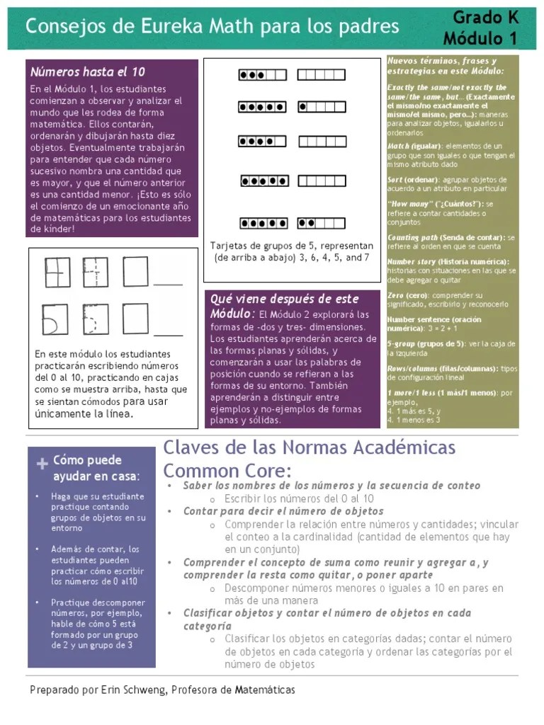 eureka math grade k module 1 parent tip sheet spanish