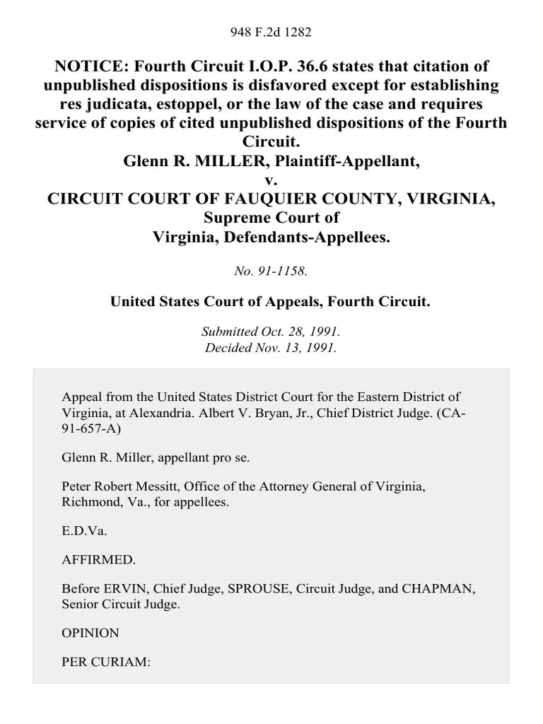 Glenn R. Miller v. Circuit Court of Fauquier County, Virginia, Supreme Court of Virginia, 948 F