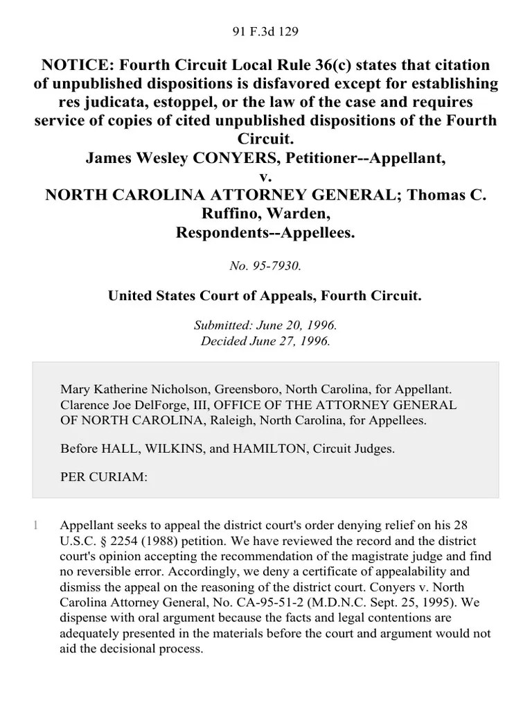 James Wesley Conyers v. North Carolina Attorney General Thomas C