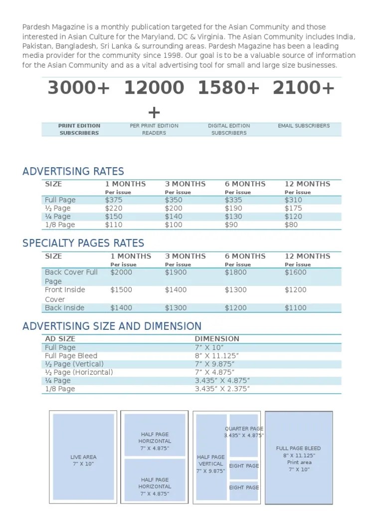 Magazine Ad Rate Card template Magazines Advertising