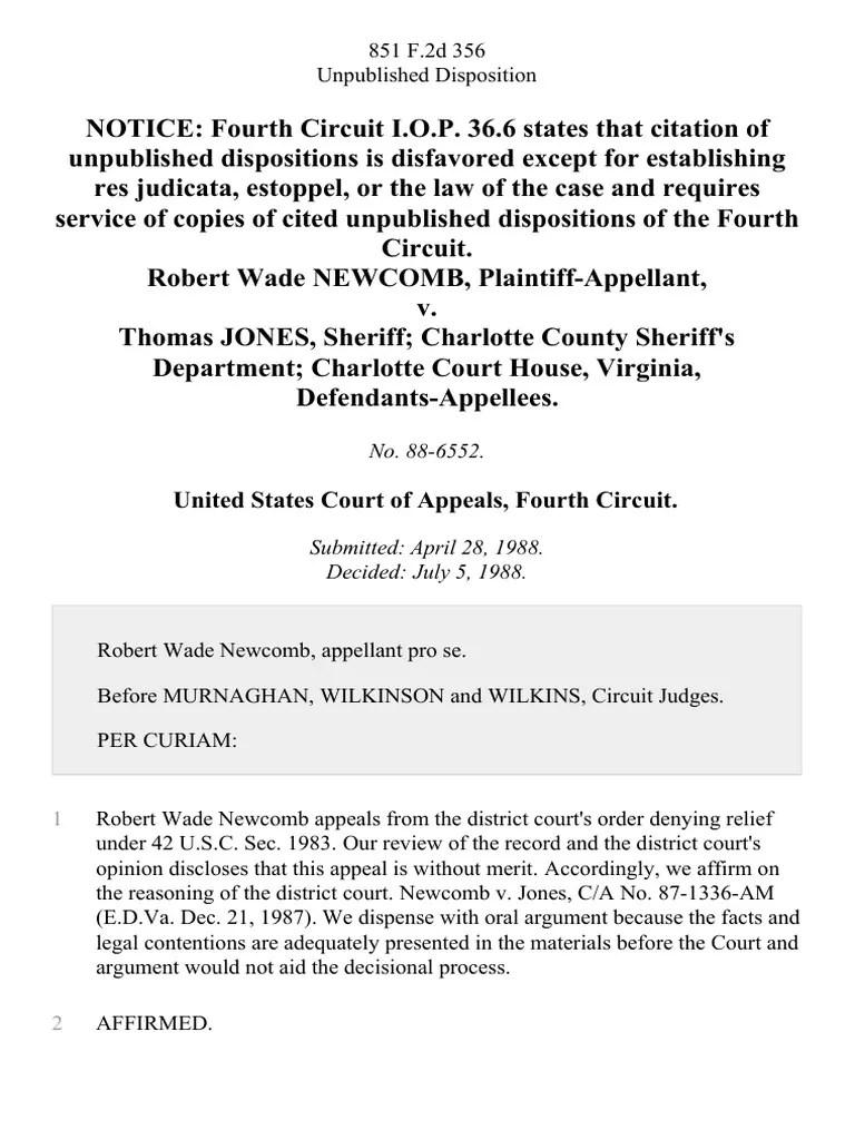 Robert Wade v. Thomas Jones, Sheriff Charlotte County Sheriff's