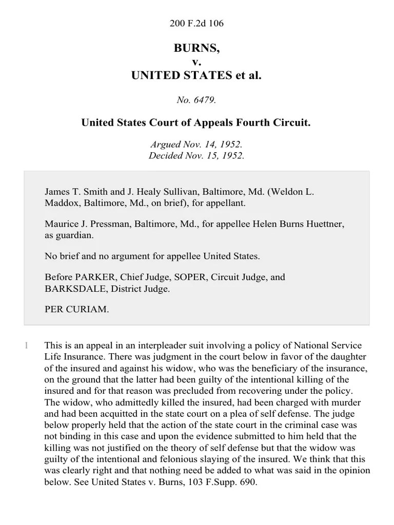 Burns v. United States, 200 F.2d 106, 4th Cir. (1952) PDF