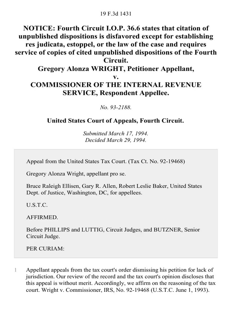 Gregory Alonza Wright v. Commissioner of The Internal Revenue Service