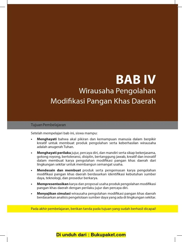 Bab 4 Wirausaha Pengolahan Modifikasi Pangan Khas Daerah | PDF