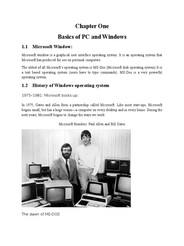 Chapter One Basics of PC and Windows 1.1 Microsoft Window PDF