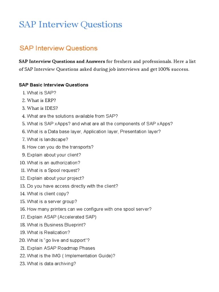 SAP Interview Questions and Answers Top Interview Questions