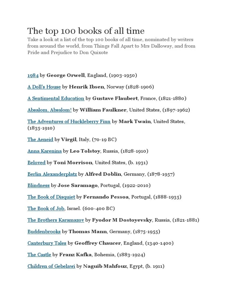 The Top 100 Books of All Time PDF Biography Science