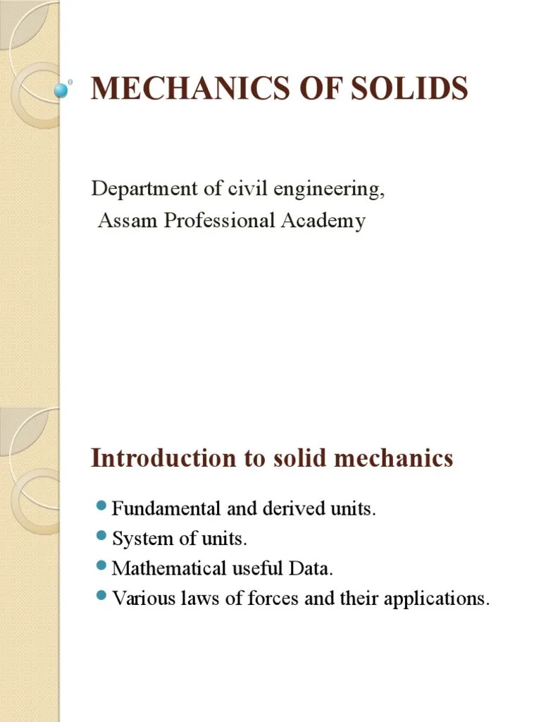 The Basics of Mechanics of Solids PDF Units Of Measurement Kilogram