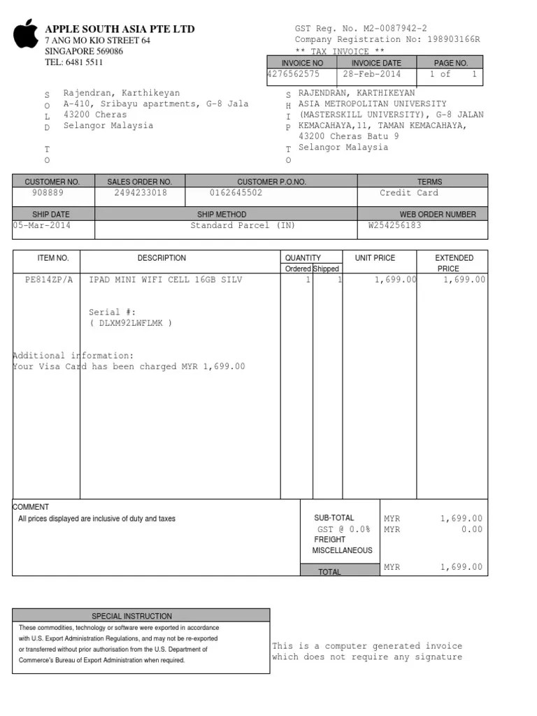 Apple Invoice 4276562575