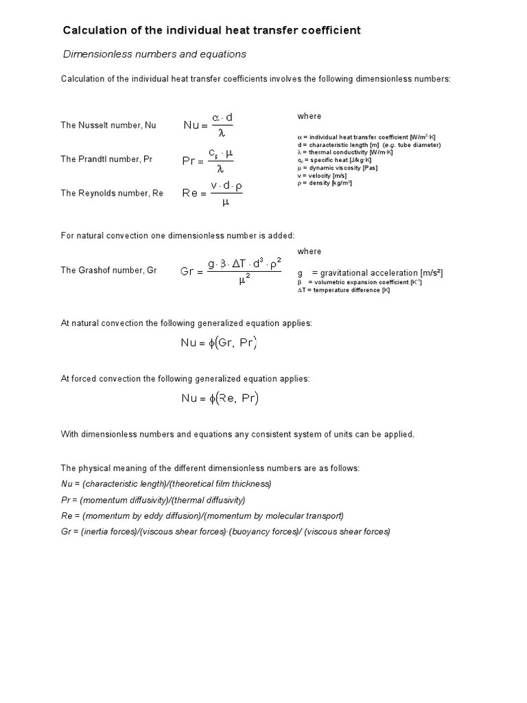 Calculation of the Individual Heat Transfer Coefficient Reynolds