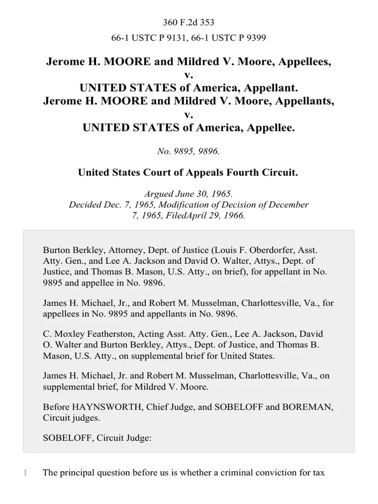 Jerome H. Moore and Mildred v. Moore v. United States of America
