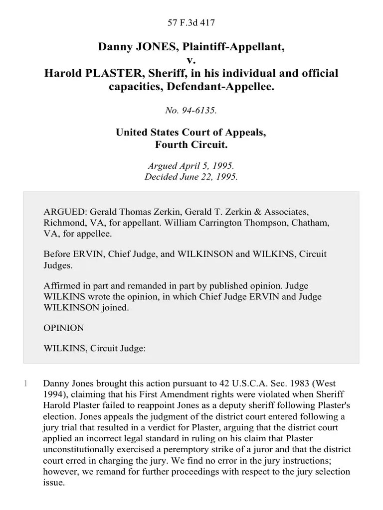 Danny Jones v. Harold Plaster, Sheriff, in His Individual and Official Capacities, 57 F.3d 417