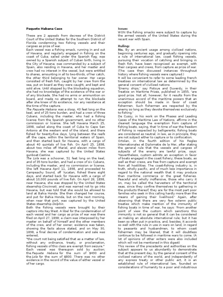 Paquete Habana Case The Paquete Habana Was A Sloop, 43 Feet Long On The PDF War Crime