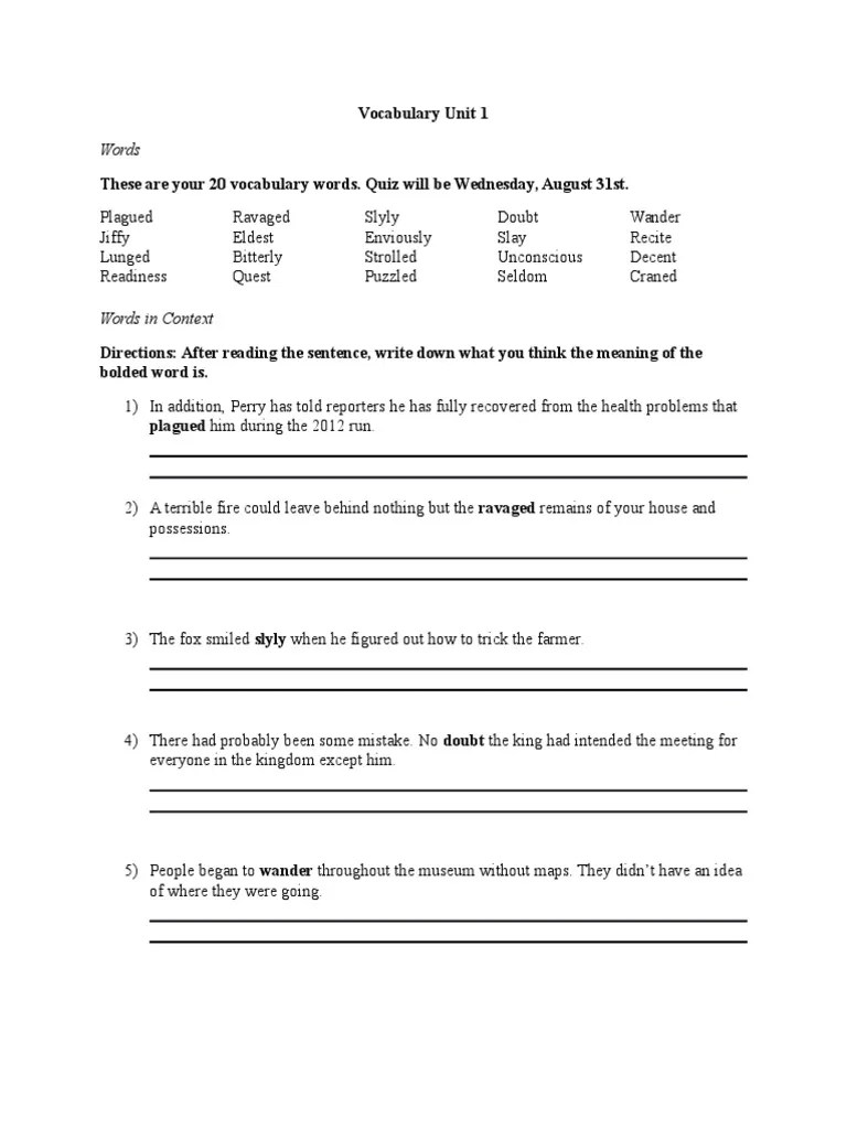 Vocabulary Unit 1 | PDF