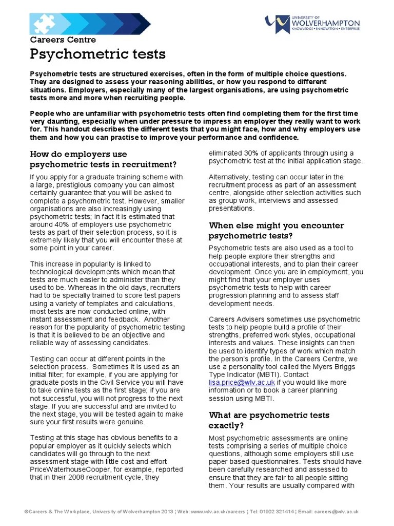 Psychometric Test (Assessment) Recruitment