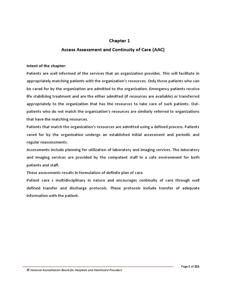 Access Assessment and Continuity of Care (AAC) Intent of The Chapter