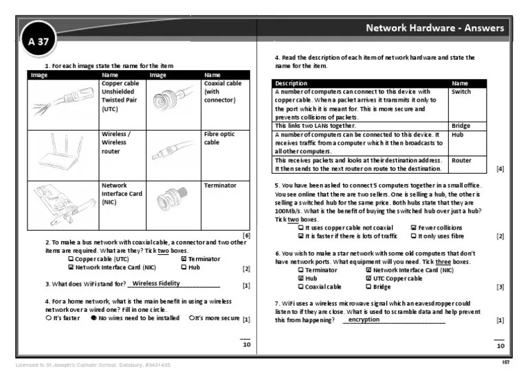 A37 Network Hardware Network Hardware Answers PDF
