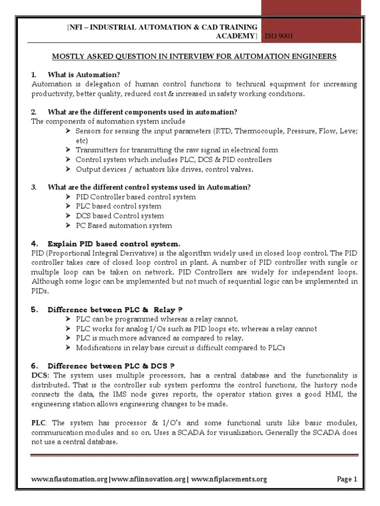 Industrial Automation Technical Interview Questions PDF