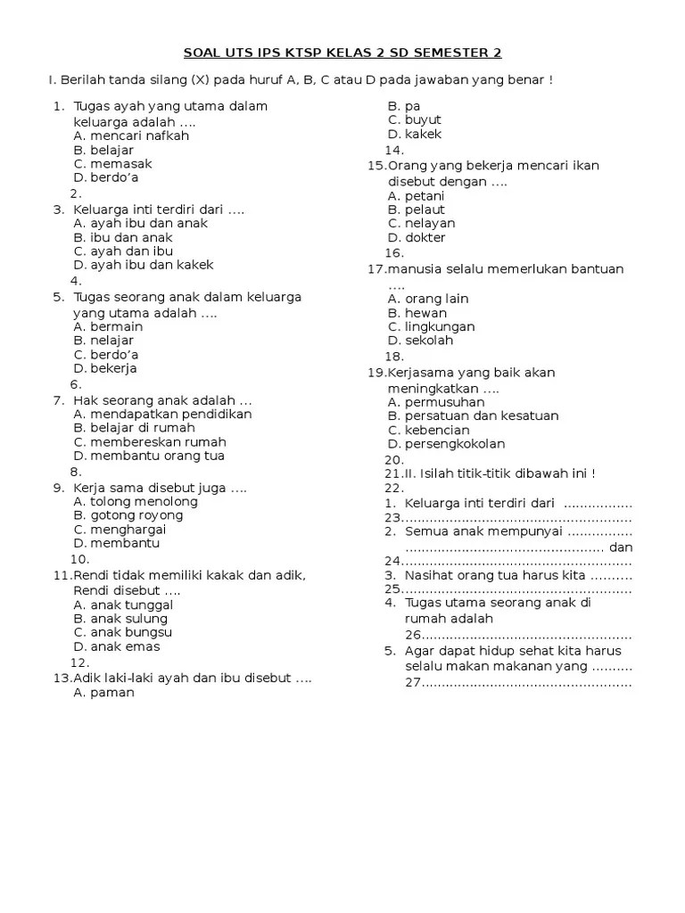 Soal Uts Ips Ktsp Kelas 2 Sd Semester 2