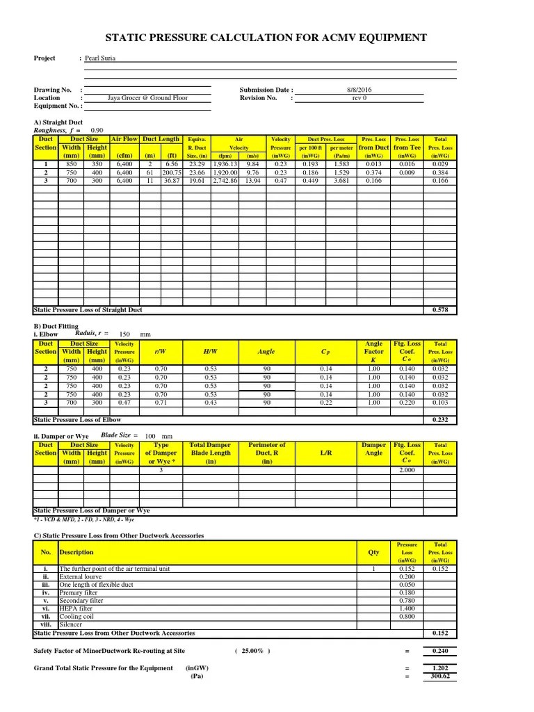 Static Pressure Calculation JG GF Exhaust Fan PDF