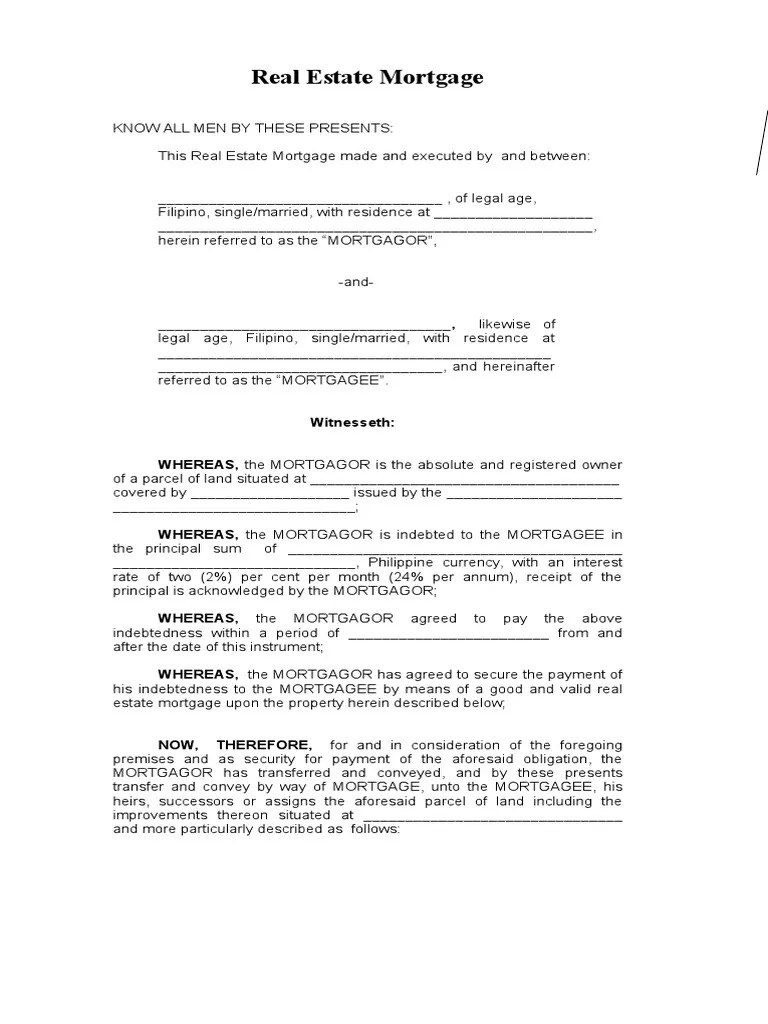 Real Estate Mortgage Sample Format Mortgage Law Real Estate Law