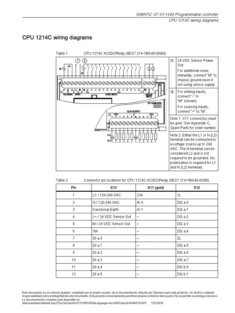 SIMATIC S7 S71200 Programmable Controller CPU 1214C Wiring Diagrams