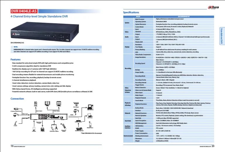 DVR 0404le As Dahua PDF Digital Video Recorder Usb