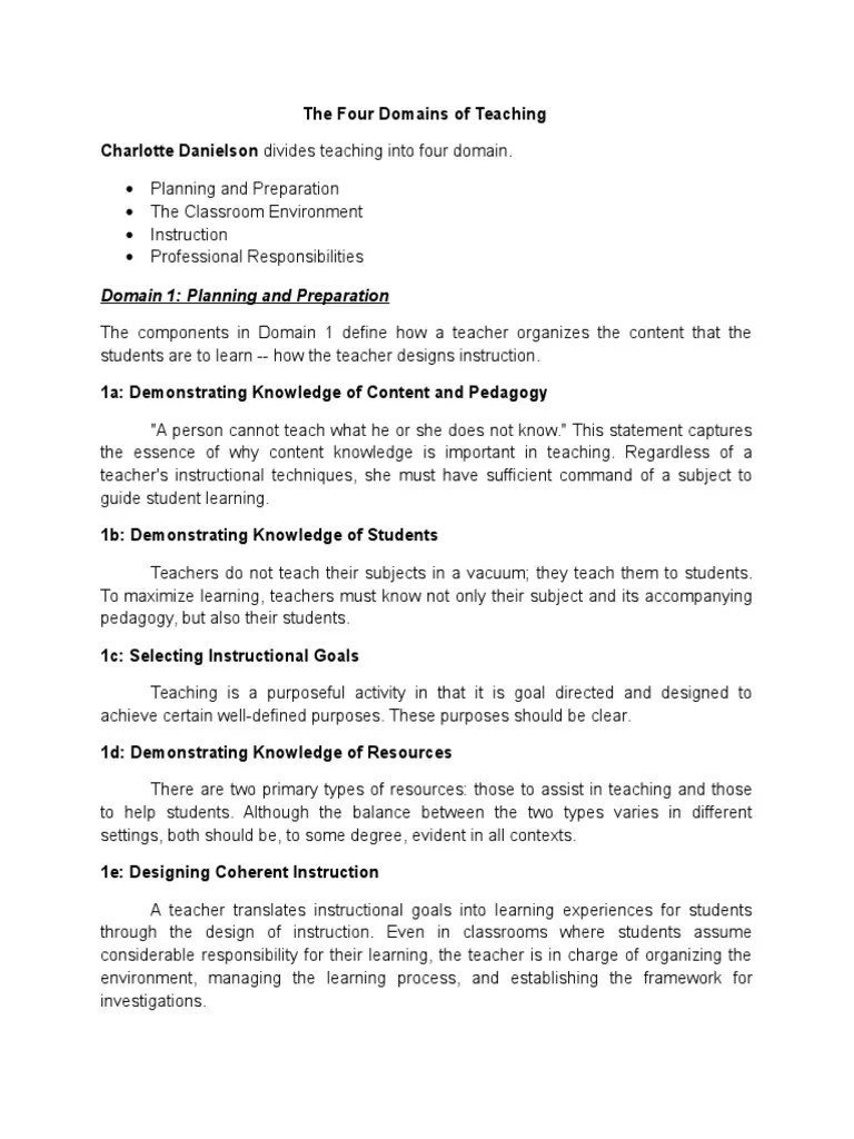 The Four Domains of Teaching Responsibility PDF Teachers Classroom