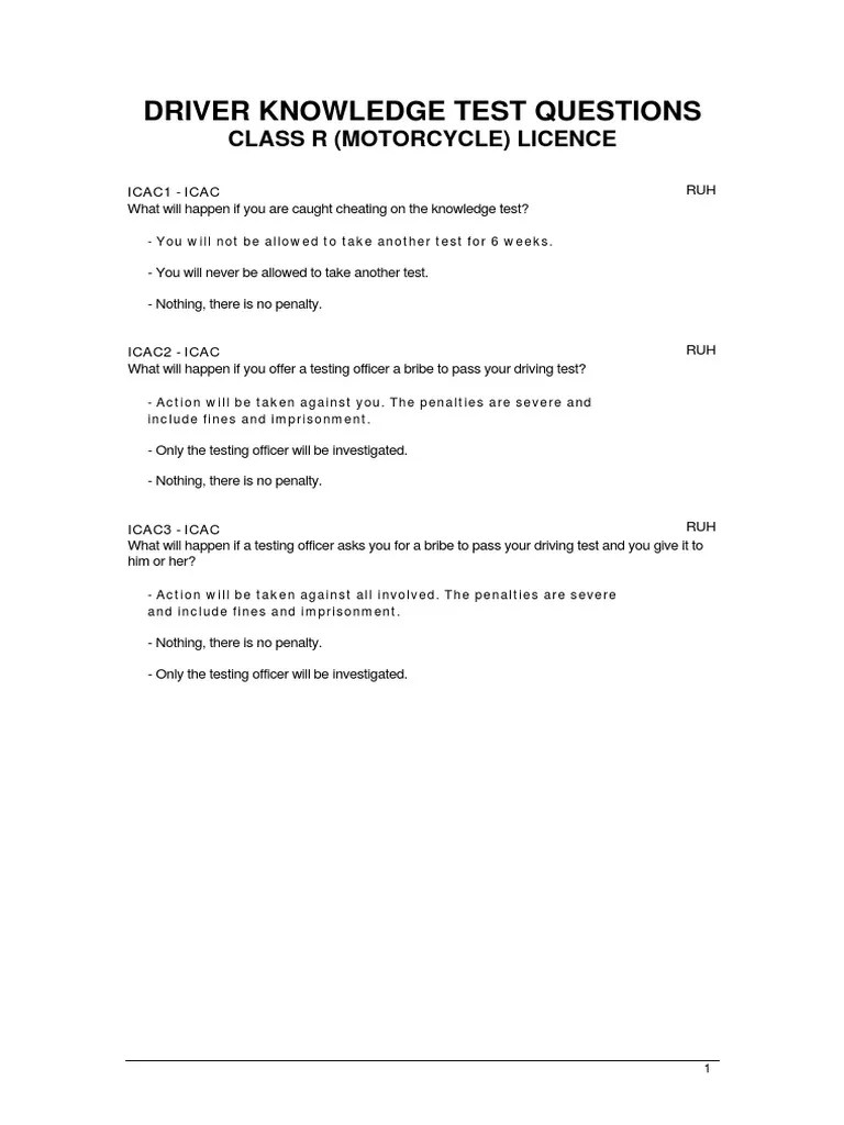 Driver Knowledge Test Questions Rider PDF Traffic Traffic Light