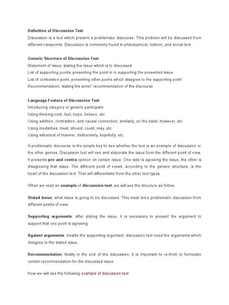 Definition of Discussion Text Argument Test (Assessment)