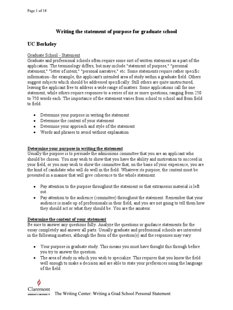UC Berkeley Grad School Personal Statement Graduate School Rhetoric