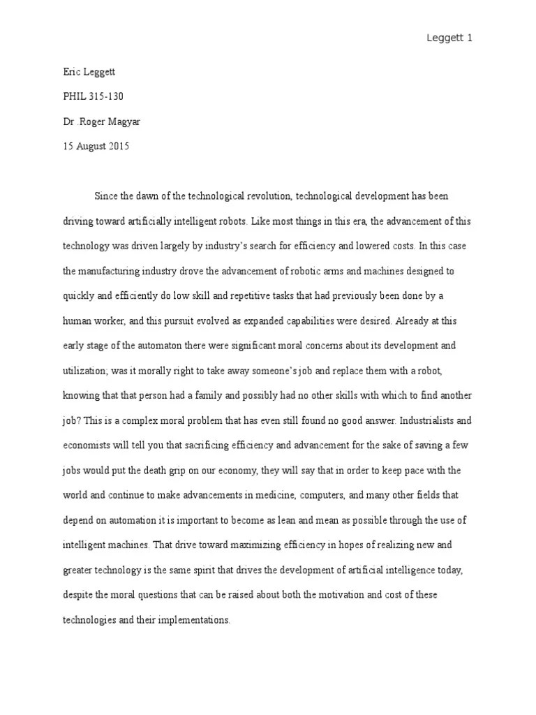 Ethics Thesis Paper Artificial Intelligence Technology