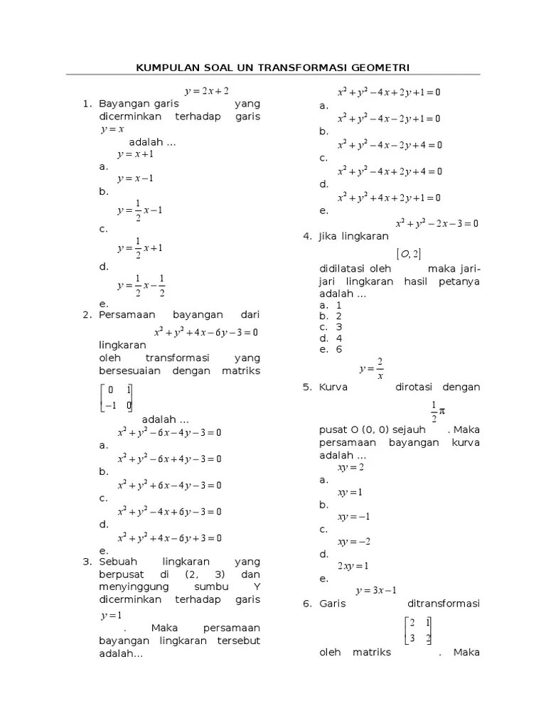 Kumpulan Soal Un Transformasi Geometri