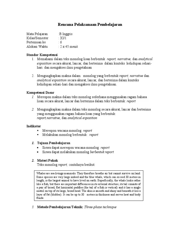 RPP Listening Materi Pokok Report Text