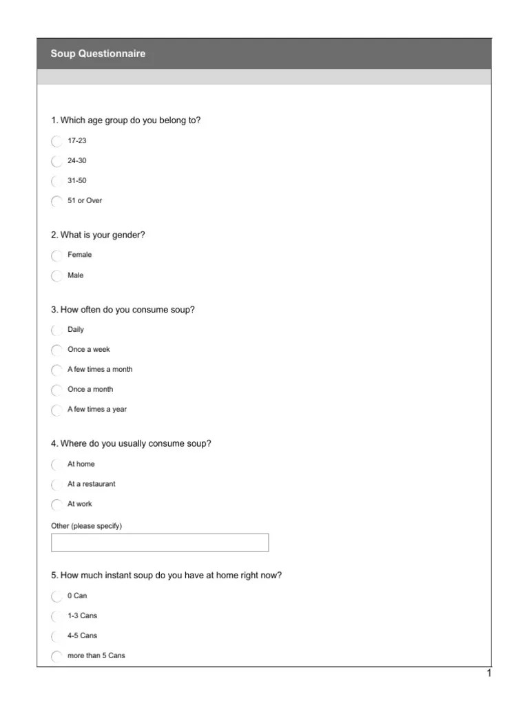 Soup Questionnaire