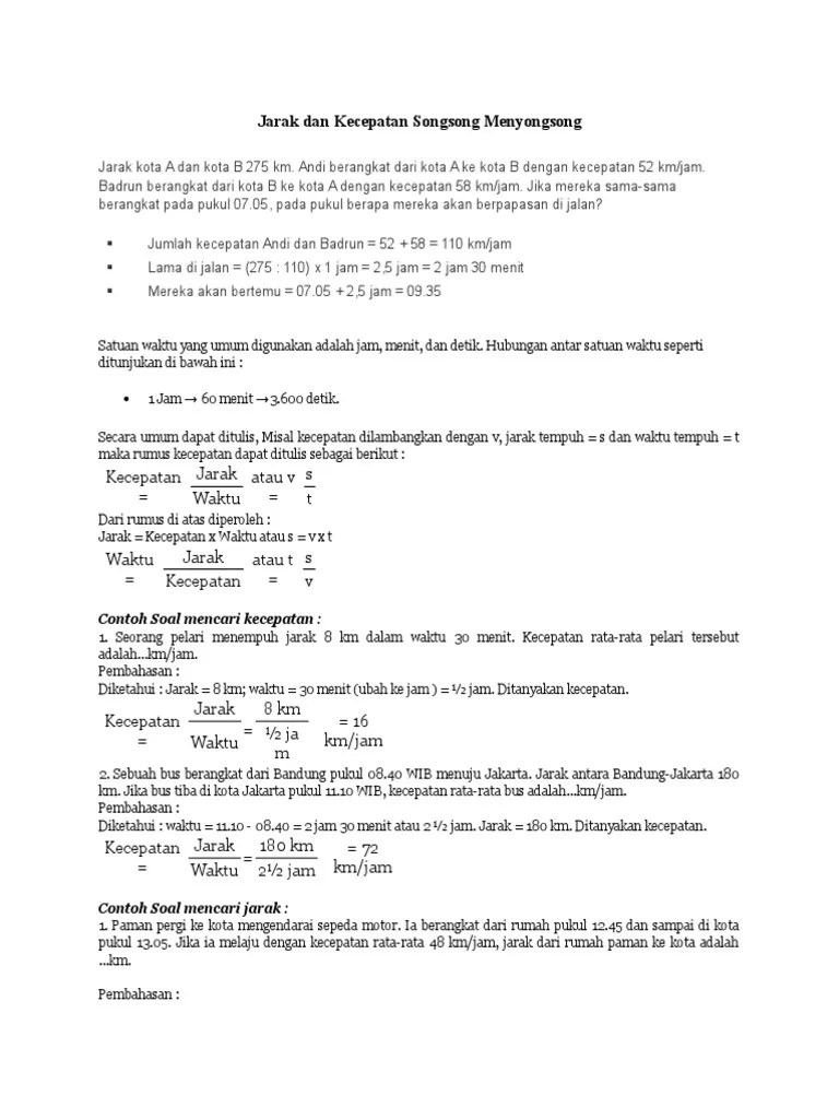 Contoh Soal Jarak Waktu Dan Kecepatan – Nasi