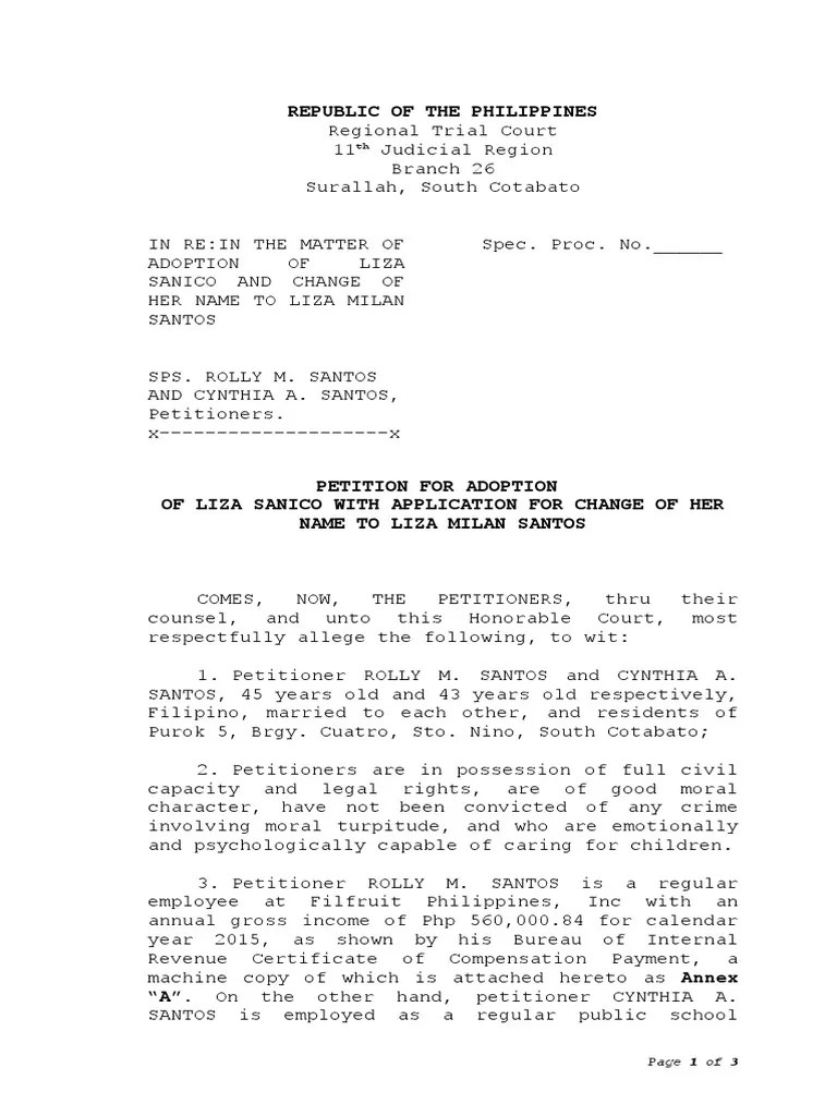 Petition for AdoptionSample Common Law Public Law