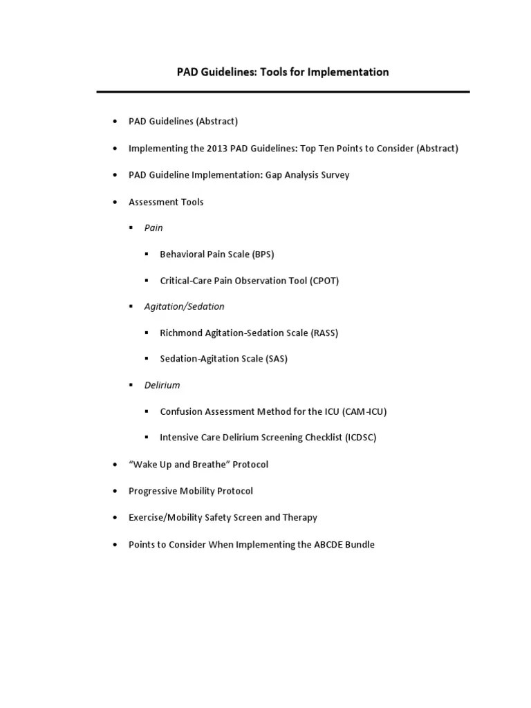PAD Guidelines Toolkit PDF Intensive Care Unit Analgesic