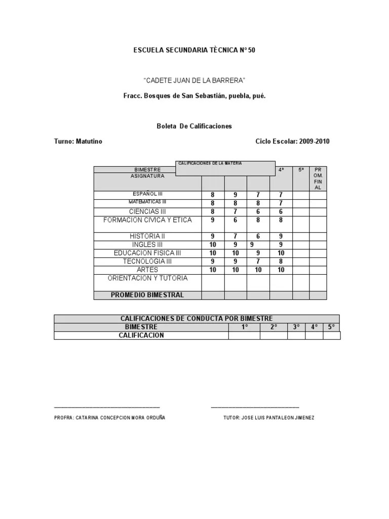 BOLETA DE CALIFICACIONES
