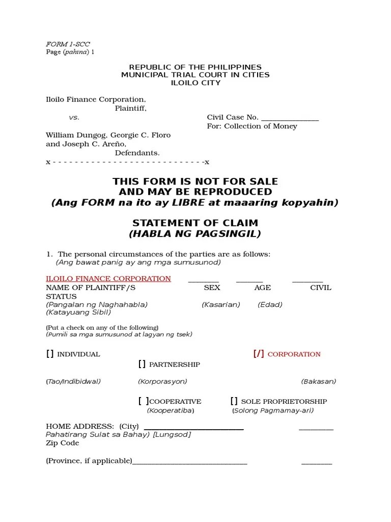 small claims form.doc Loans Fee