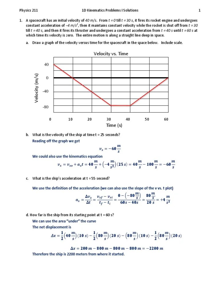1D Kinematics Problems I Solutions Velocity Acceleration