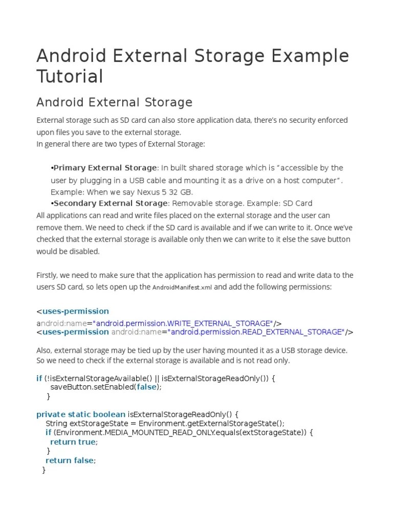 Android External Storage Example Tutorial Computer Data Storage