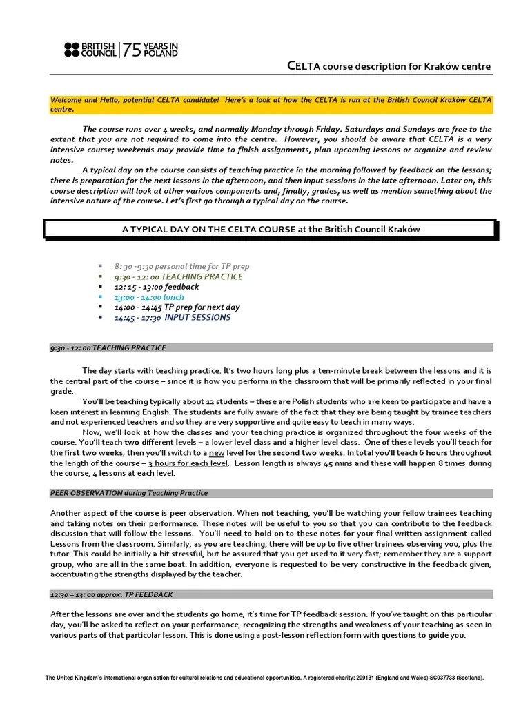 Celta Course Description Krakow Tutor Teachers