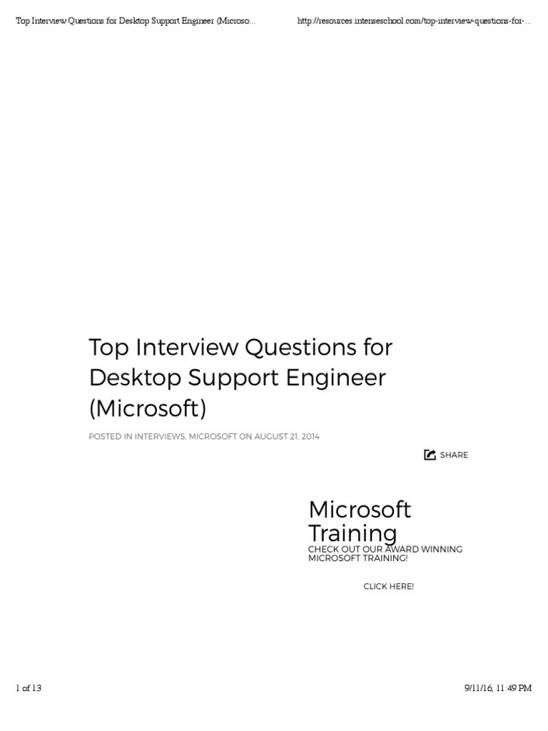 Top Interview Questions For Desktop Support Engineer (Microsoft) Intense School PDF Cisco