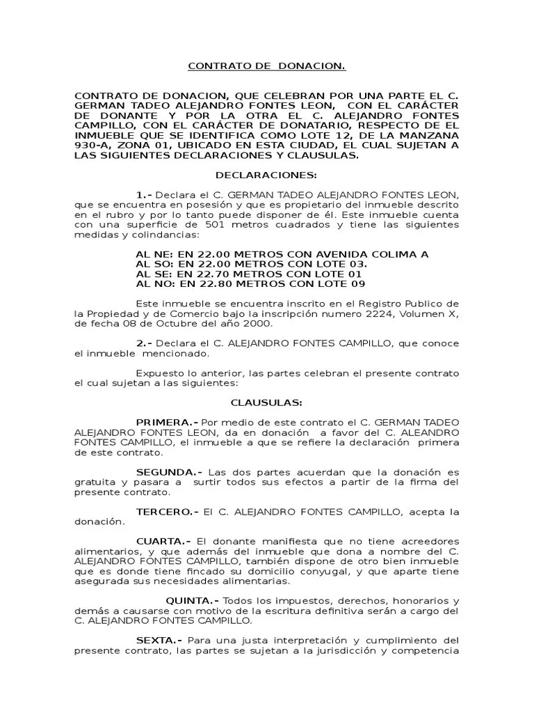 Contrato de Donacion Donación Instituciones sociales