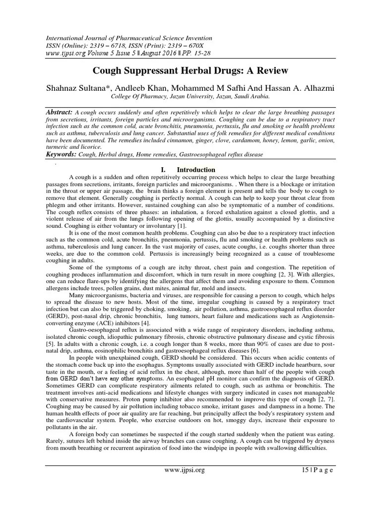 Cough Suppressant Herbal Drugs A Review Download Free PDF