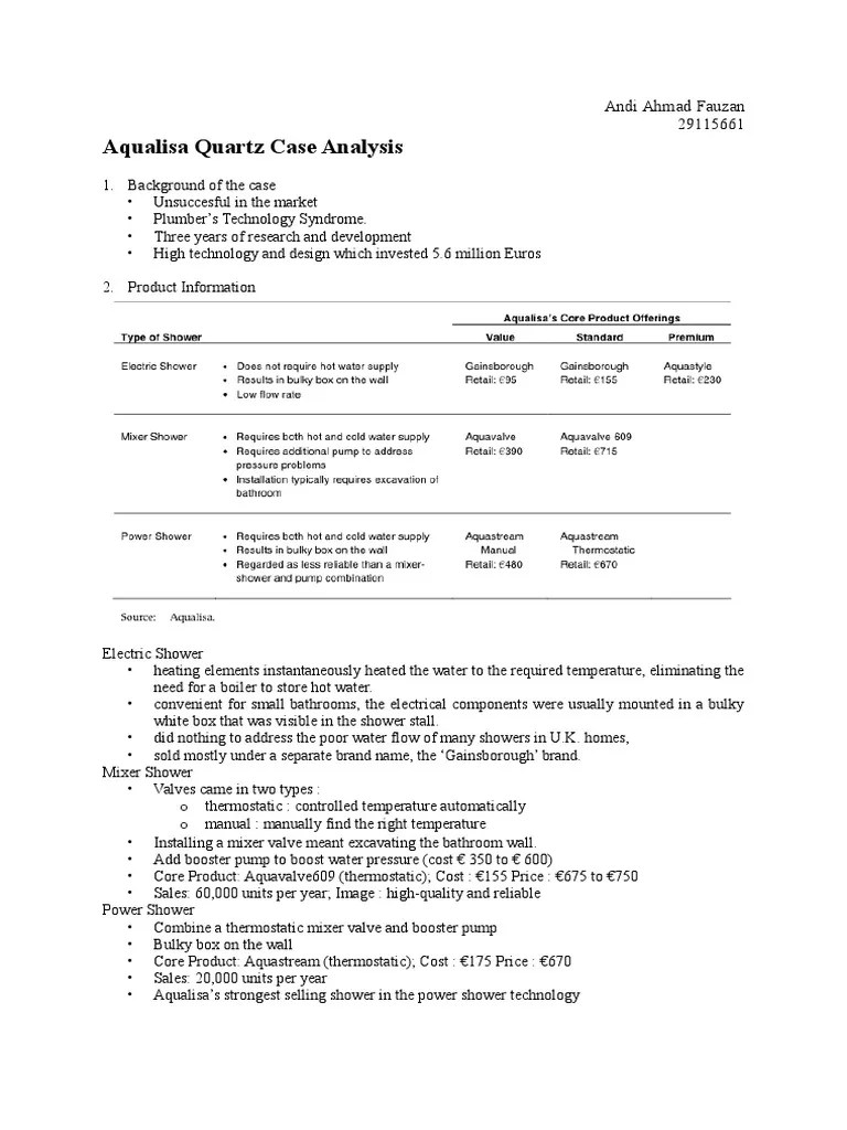 Assessment Aqualisa Quartz Case Analysis PDF Water Heating Brand